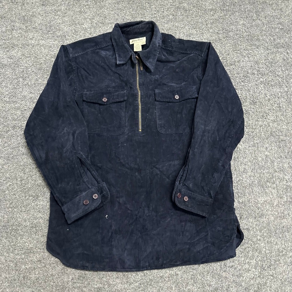 Eddie Bauer Top Womens Size M Navy Blue Corduroy Quarter Zip Pullover Pockets